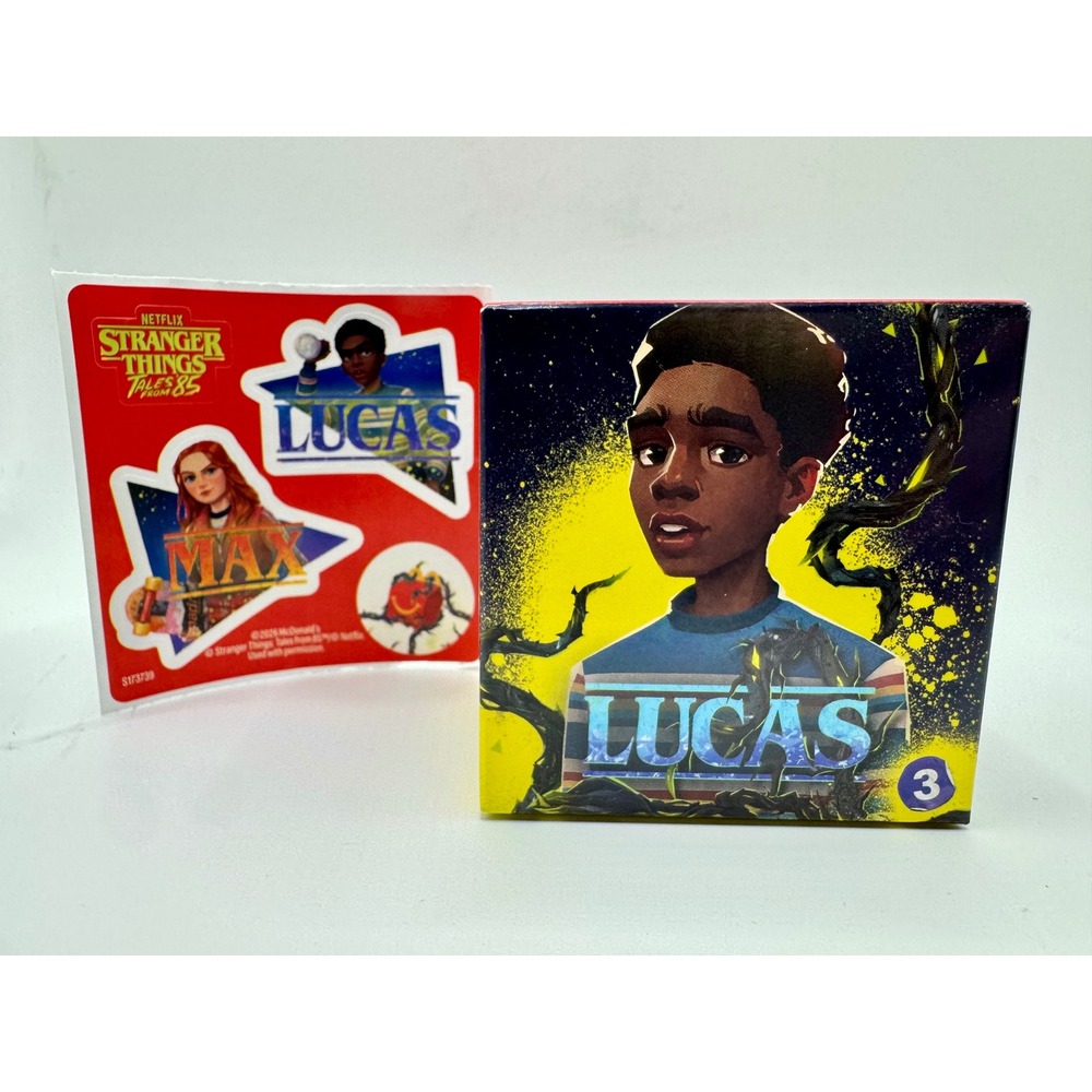 McDonalds Stranger Things Lucas Sinclair Happy Meal Toy 3 Orange Case Stickers